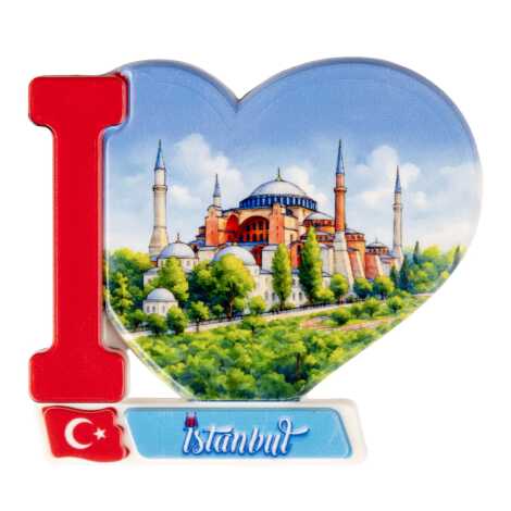 Istanbul Themed Customised UV Printed Plastic Base Heart Shaped Fridge Magnet 86x62 mm - 16