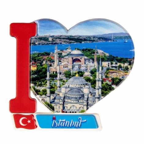 Istanbul Themed Customised UV Printed Plastic Base Heart Shaped Fridge Magnet 86x62 mm - 17