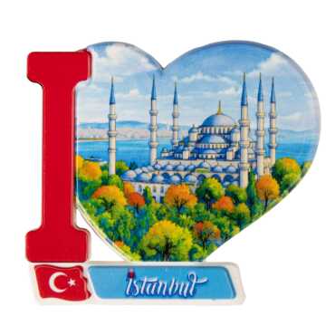 Istanbul Themed Customised UV Printed Plastic Base Heart Shaped Fridge Magnet 86x62 mm - 18