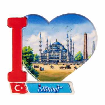Istanbul Themed Customised UV Printed Plastic Base Heart Shaped Fridge Magnet 86x62 mm - 19