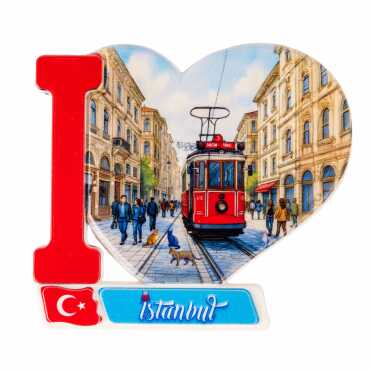 Istanbul Themed Customised UV Printed Plastic Base Heart Shaped Fridge Magnet 86x62 mm - 21