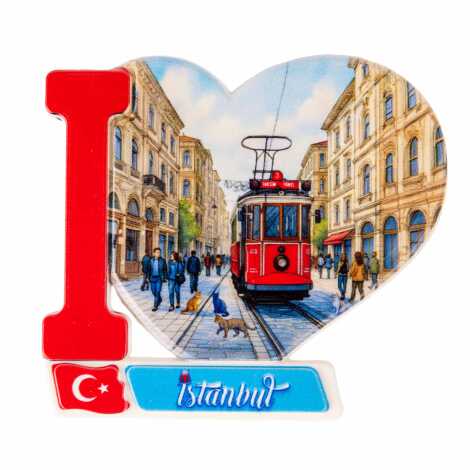 Istanbul Themed Customised UV Printed Plastic Base Heart Shaped Fridge Magnet 86x62 mm - 21
