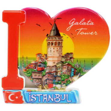 Myros - Istanbul Themed Customised UV Printed Plastic Base Heart Shaped Fridge Magnet 86x62 mm