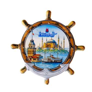 Istanbul Themed Customised UV Printed Plastic Base Marin Rudder Shaped Fridge Magnet 82x82 mm - 7