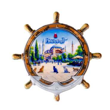 Istanbul Themed Customised UV Printed Plastic Base Marin Rudder Shaped Fridge Magnet 82x82 mm - 18