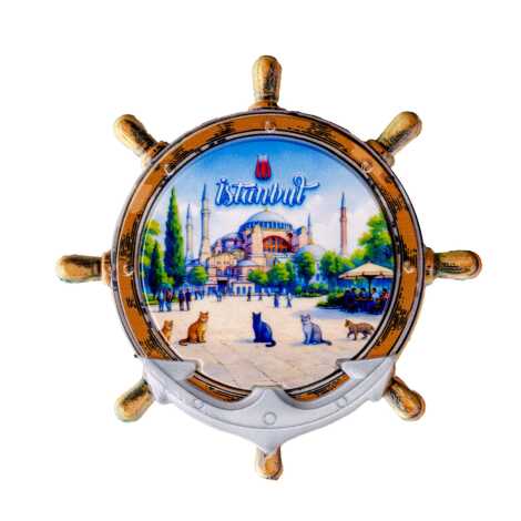 Istanbul Themed Customised UV Printed Plastic Base Marin Rudder Shaped Fridge Magnet 82x82 mm - 18