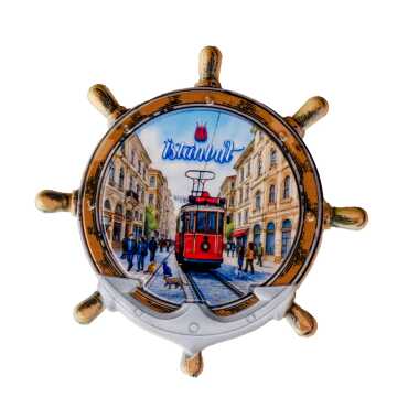 Istanbul Themed Customised UV Printed Plastic Base Marin Rudder Shaped Fridge Magnet 82x82 mm - 19