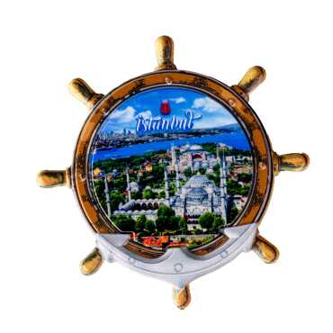 Istanbul Themed Customised UV Printed Plastic Base Marin Rudder Shaped Fridge Magnet 82x82 mm - 20