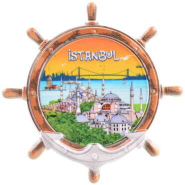 Istanbul Themed Customised UV Printed Plastic Base Marin Rudder Shaped Fridge Magnet 82x82 mm - Thumbnail