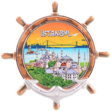 Istanbul Themed Customised UV Printed Plastic Base Marin Rudder Shaped Fridge Magnet 82x82 mm