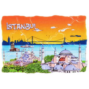 Istanbul Themed Customised UV Printed Plastic Base Mosaic Pattern Rectangle Fridge Magnet 80x50 mm - Thumbnail