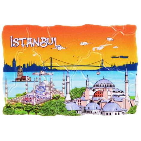 Istanbul Themed Customised UV Printed Plastic Base Mosaic Pattern Rectangle Fridge Magnet 80x50 mm