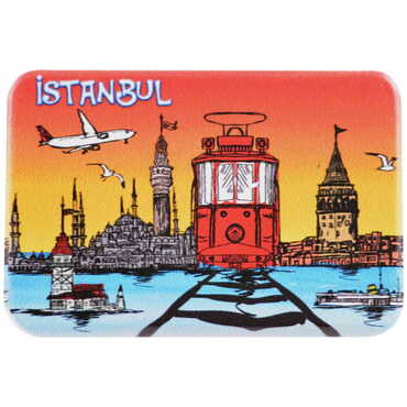 Istanbul Themed Customised UV Printed Plastic Base Rectangle Fridge Magnet 80x50 mm - Thumbnail