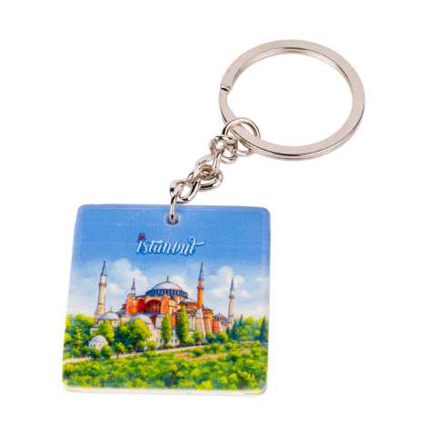 Istanbul Themed Customised Uv Printed Plastic Base Round Keyring 40x108 mm - 1