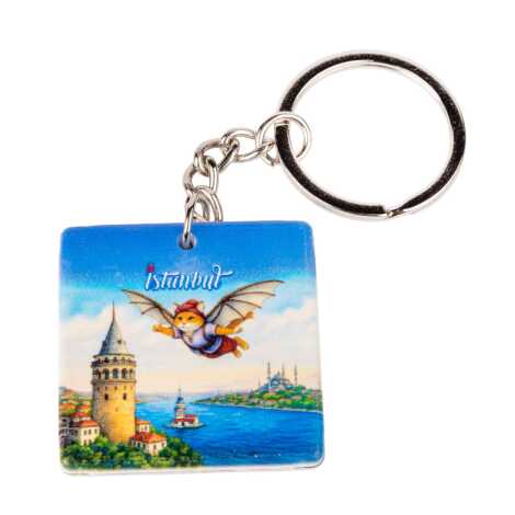 Istanbul Themed Customised Uv Printed Plastic Base Round Keyring 40x108 mm - 3