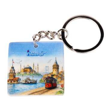 Istanbul Themed Customised Uv Printed Plastic Base Round Keyring 40x108 mm - 9