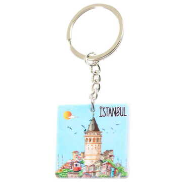 Istanbul Themed Customised Uv Printed Plastic Base Round Keyring 40x108 mm - Thumbnail