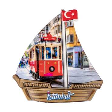 Istanbul Themed Customised UV Printed Plastic Base Sail Ship Shaped Fridge Magnet 77x80 mm - 6
