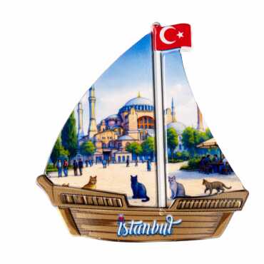 Istanbul Themed Customised UV Printed Plastic Base Sail Ship Shaped Fridge Magnet 77x80 mm - 10