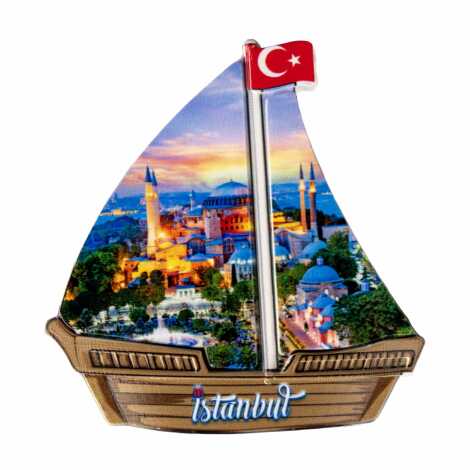 Istanbul Themed Customised UV Printed Plastic Base Sail Ship Shaped Fridge Magnet 77x80 mm - 7