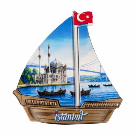 Istanbul Themed Customised UV Printed Plastic Base Sail Ship Shaped Fridge Magnet 77x80 mm - 14
