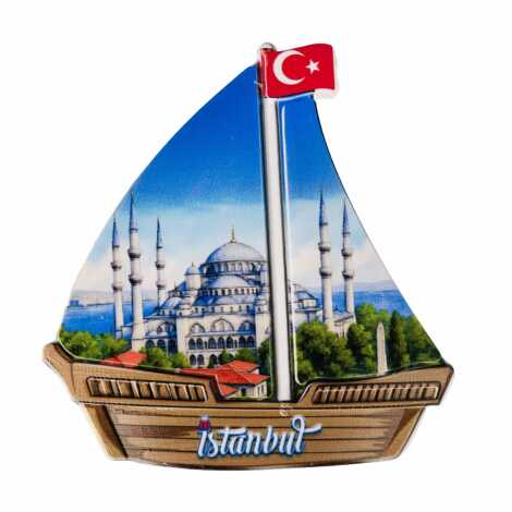 Istanbul Themed Customised UV Printed Plastic Base Sail Ship Shaped Fridge Magnet 77x80 mm - 15