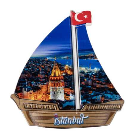 Istanbul Themed Customised UV Printed Plastic Base Sail Ship Shaped Fridge Magnet 77x80 mm - 4