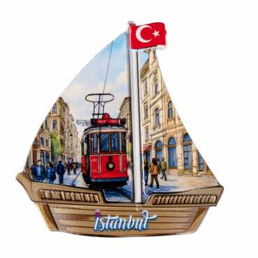 Istanbul Themed Customised UV Printed Plastic Base Sail Ship Shaped Fridge Magnet 77x80 mm - 16