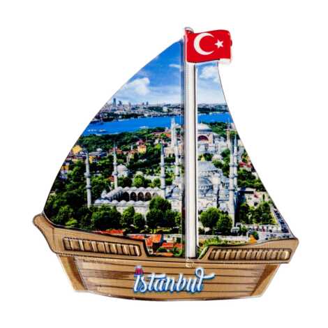 Istanbul Themed Customised UV Printed Plastic Base Sail Ship Shaped Fridge Magnet 77x80 mm - 18