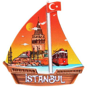 Myros - Istanbul Themed Customised UV Printed Plastic Base Sail Ship Shaped Fridge Magnet 77x80 mm