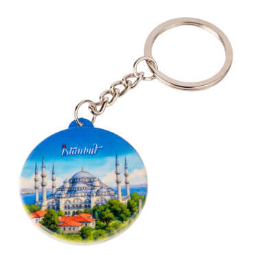 Istanbul Themed Customised UV Printed Plastic Base Square Keyring 38x100 mm - Myros