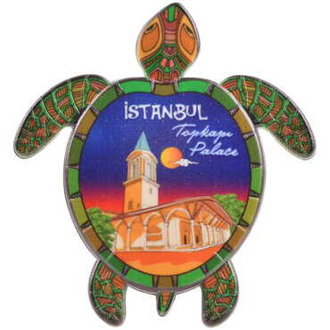 Istanbul Themed Customised UV Printed Plastic Base Turtle Shaped Fridge Magnet 80x74 mm - Thumbnail