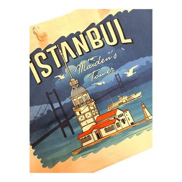 Istanbul Themed Digital Printed Kanvas Beach Bag 35x40 cm - Thumbnail