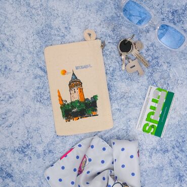 Istanbul Themed Digital Printed Kanvas Purse 14,5x20 cm - Thumbnail