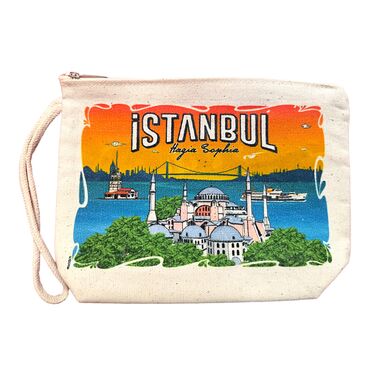 Istanbul Themed Digital Printed Kanvas Purse 14,5x20 cm - Thumbnail