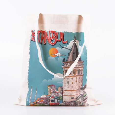 Istanbul Themed Digital Printed Tote Bag 35x40 cm