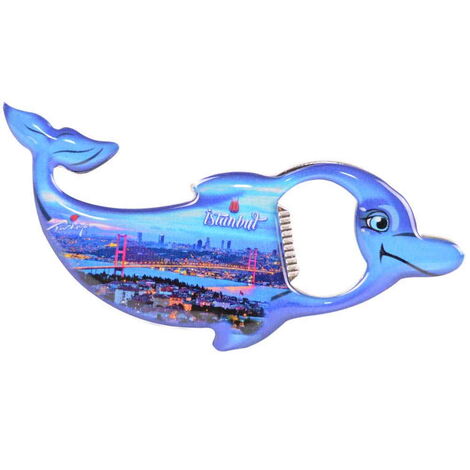 Istanbul Themed Dolphin Shaped Metal Magnetic Bottle Opener 102x67 mm - 6