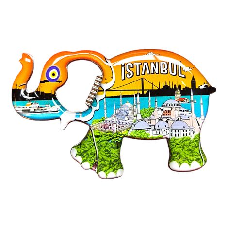 Istanbul Themed Elephant Shaped Metal Magnetic Bottle Opener 98x61 mm - 13