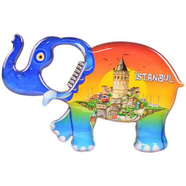 Istanbul Themed Elephant Shaped Metal Magnetic Bottle Opener 98x61 mm - Thumbnail