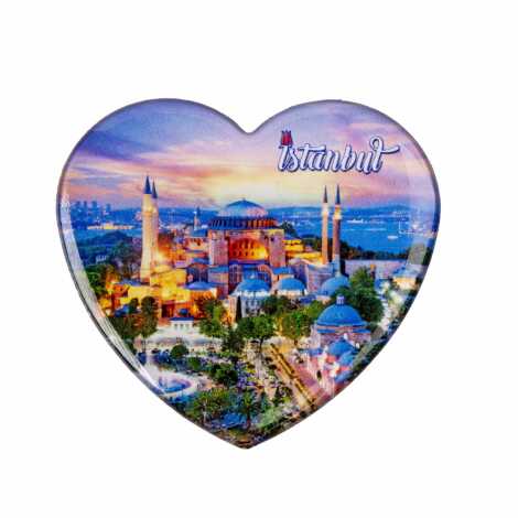 Istanbul Themed Epoxy Dome Heart Souvenir Fridge Magnet 65x60 mm - 4