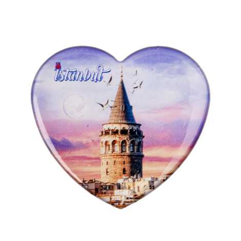 Istanbul Themed Epoxy Dome Heart Souvenir Fridge Magnet 65x60 mm - 6