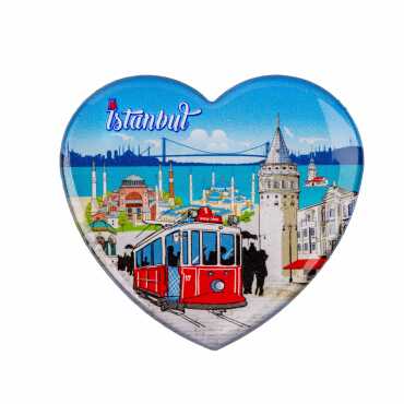 Istanbul Themed Epoxy Dome Heart Souvenir Fridge Magnet 65x60 mm - 10