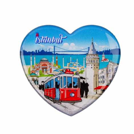 Istanbul Themed Epoxy Dome Heart Souvenir Fridge Magnet 65x60 mm - 10