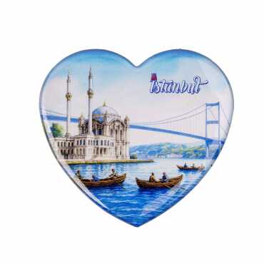Istanbul Themed Epoxy Dome Heart Souvenir Fridge Magnet 65x60 mm - 11