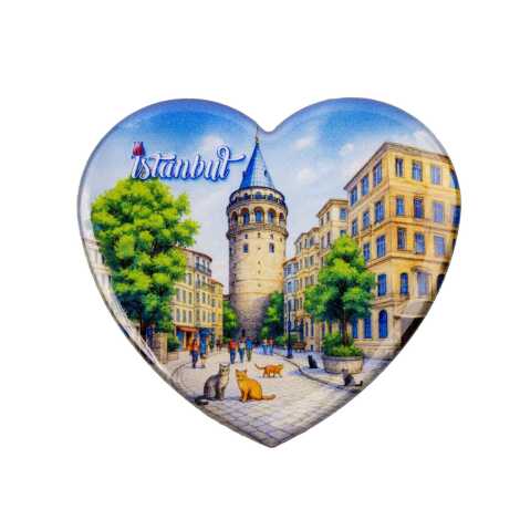 Istanbul Themed Epoxy Dome Heart Souvenir Fridge Magnet 65x60 mm - 12