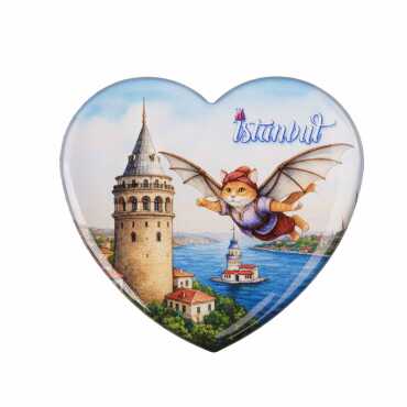 Istanbul Themed Epoxy Dome Heart Souvenir Fridge Magnet 65x60 mm - 13