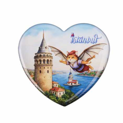 Istanbul Themed Epoxy Dome Heart Souvenir Fridge Magnet 65x60 mm - 13