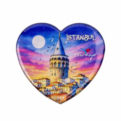 Istanbul Themed Epoxy Dome Heart Souvenir Fridge Magnet 65x60 mm - 14
