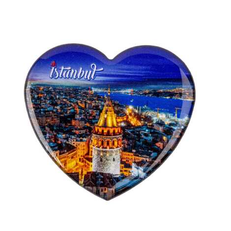Istanbul Themed Epoxy Dome Heart Souvenir Fridge Magnet 65x60 mm - 15