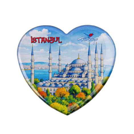 Istanbul Themed Epoxy Dome Heart Souvenir Fridge Magnet 65x60 mm - 16
